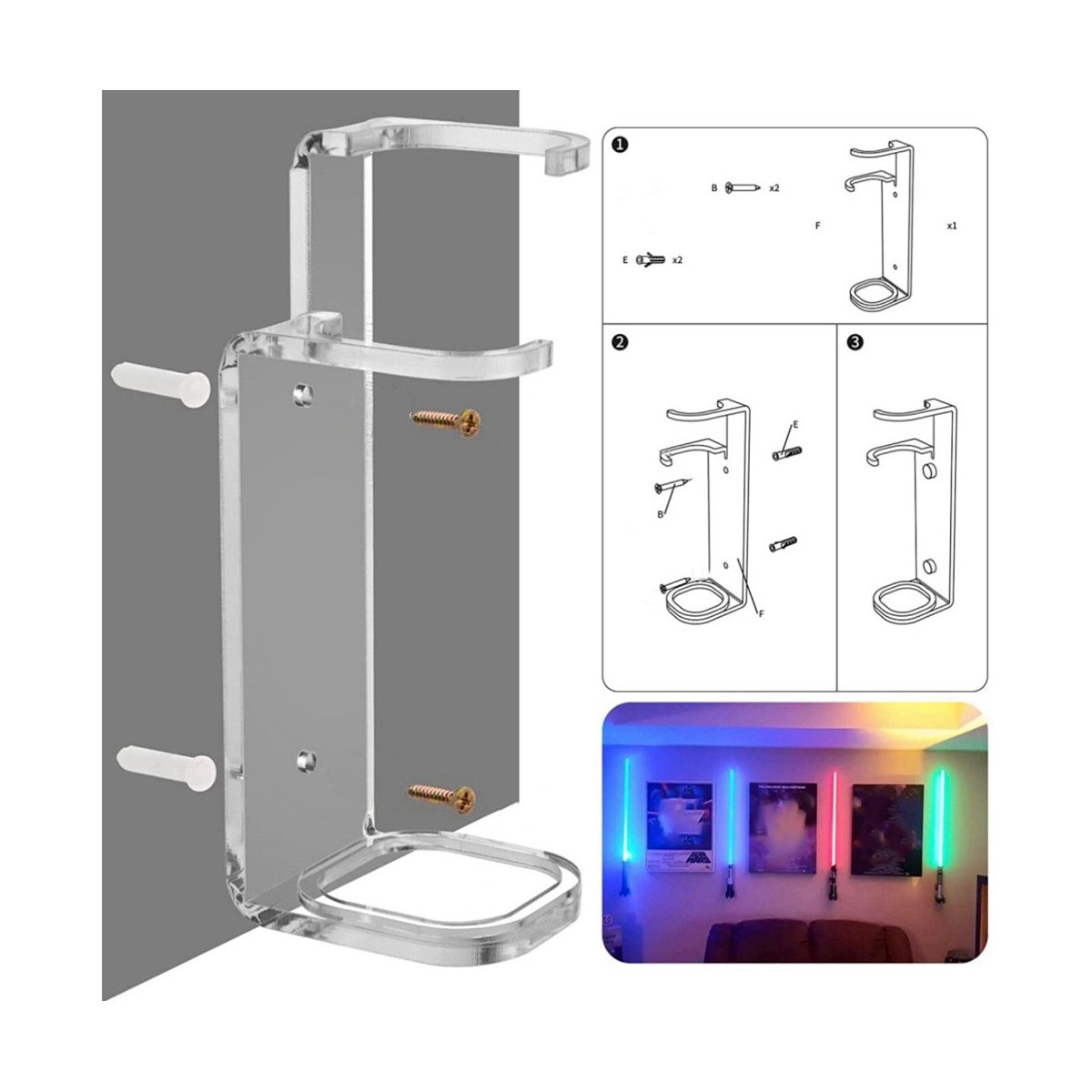 Lightsaber Wall Mount Stand Light Saber Display Rack Wall Holder-Included Screws Hardwares for Most Lightsabers A