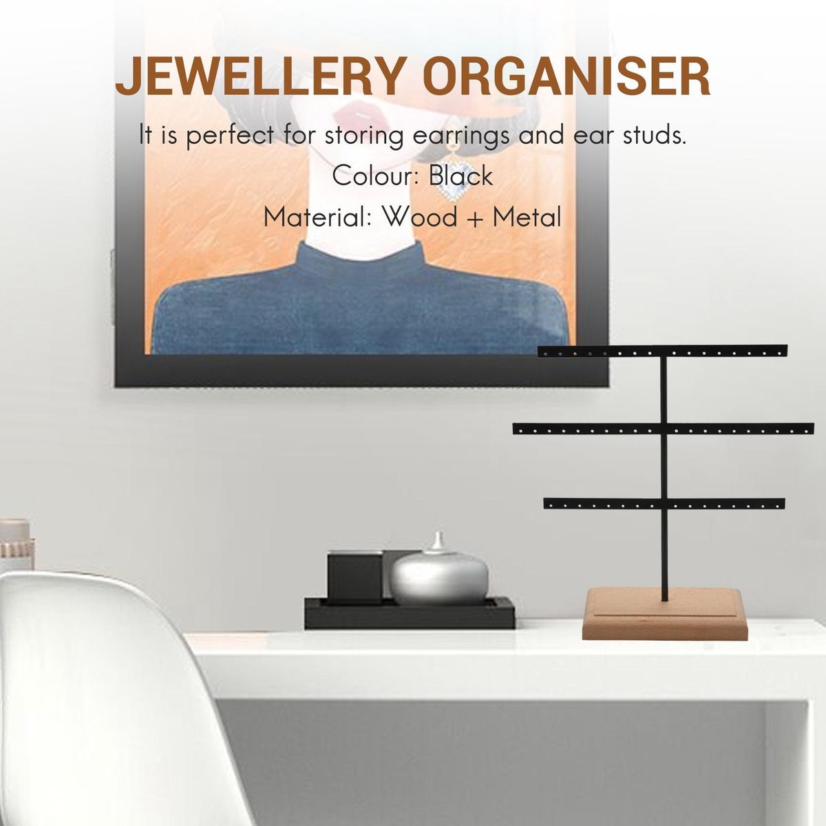 Fashion 52 Hook Earring Jewelry Organizer Earring Organizer Hanging Holder Neck Display Stand Box Holder Rack Jewelry Hanger Black