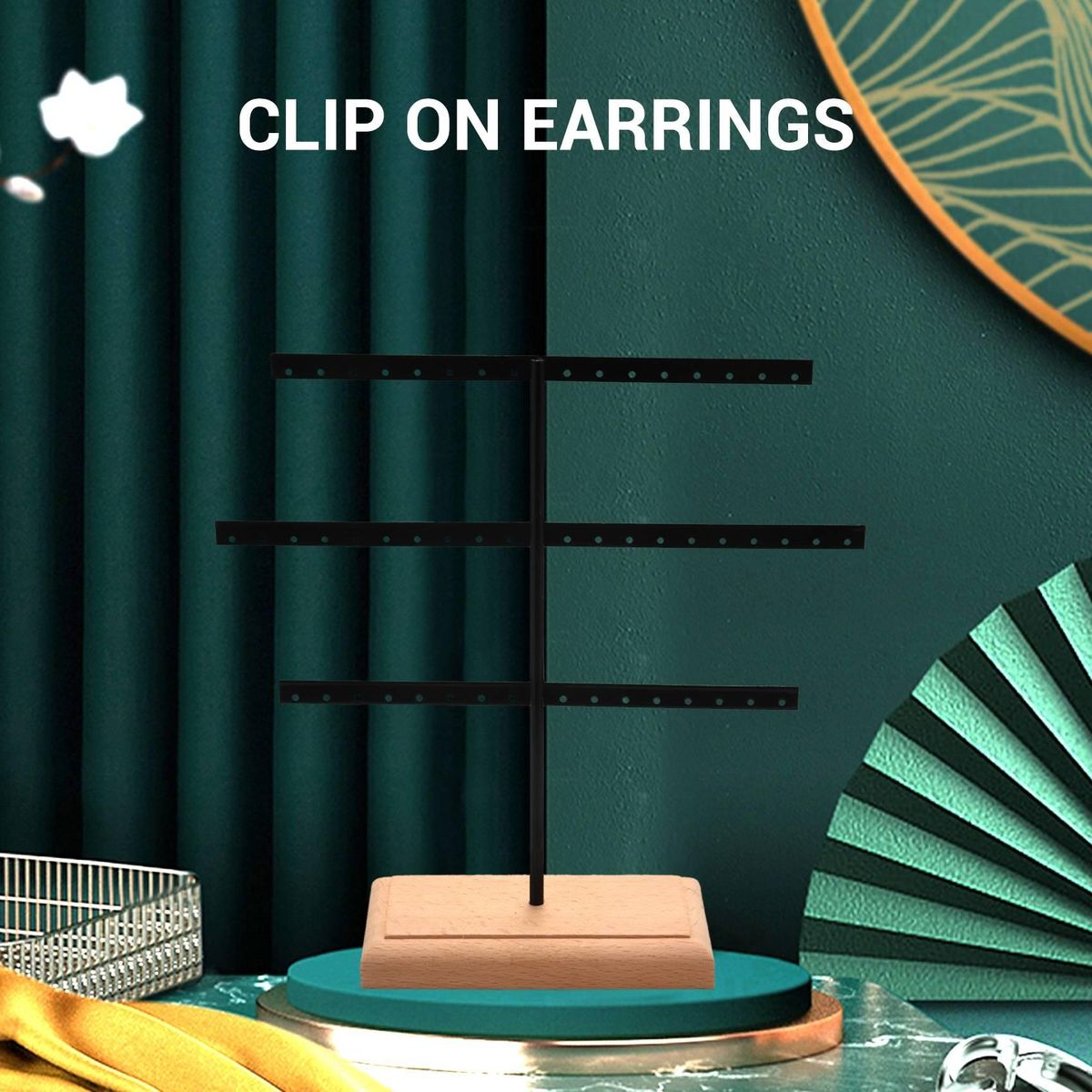 Fashion 52 Hook Earring Jewelry Organizer Earring Organizer Hanging Holder Neck Display Stand Box Holder Rack Jewelry Hanger Black