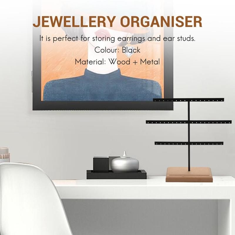 Fashion 52 Hook Earring Jewelry Organizer Earring Organizer Hanging Holder Neck Display Stand Box Holder Rack Jewelry Hanger Black