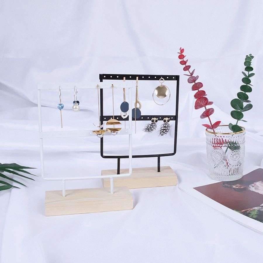 24 Holes Wooden Jewelry Organizer Display Holder Stand 2 Tie