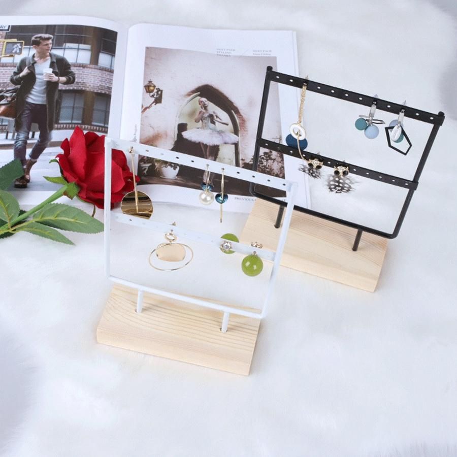 24 Holes Wooden Jewelry Organizer Display Holder Stand 2 Tie