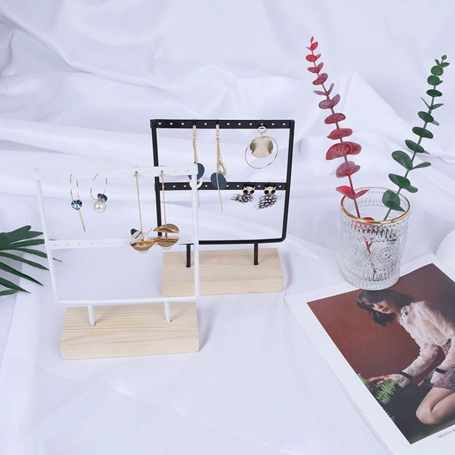 24 Holes Wooden Jewelry Organizer Display Holder Stand 2 Tie