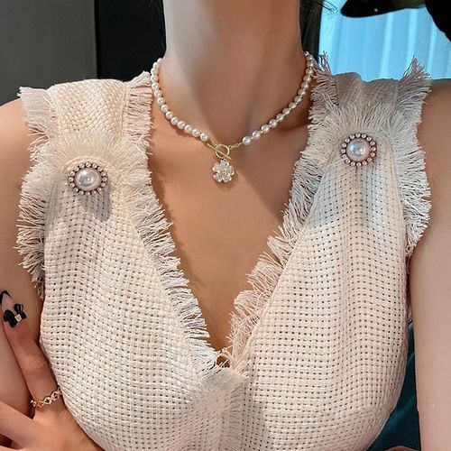 Zircon Pearl Flower Necklace Collar Chain Fashion Women