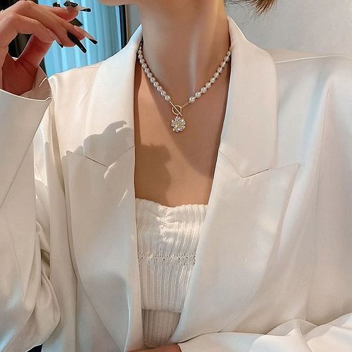 Zircon Pearl Flower Necklace Collar Chain Fashion Women