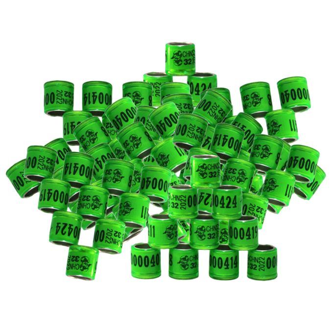 100Pcs 2022 Aluminium Bird Racing Pigeon Foot Rings Bands Grass Green