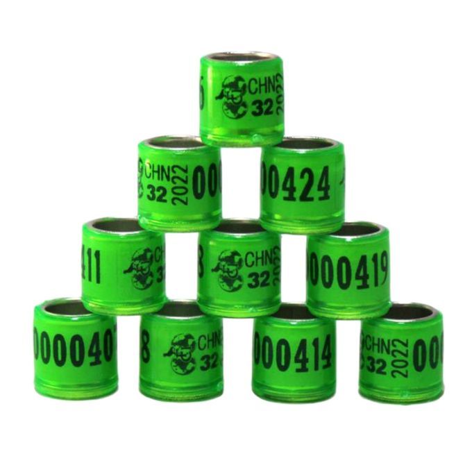 100Pcs 2022 Aluminium Bird Racing Pigeon Foot Rings Bands Grass Green