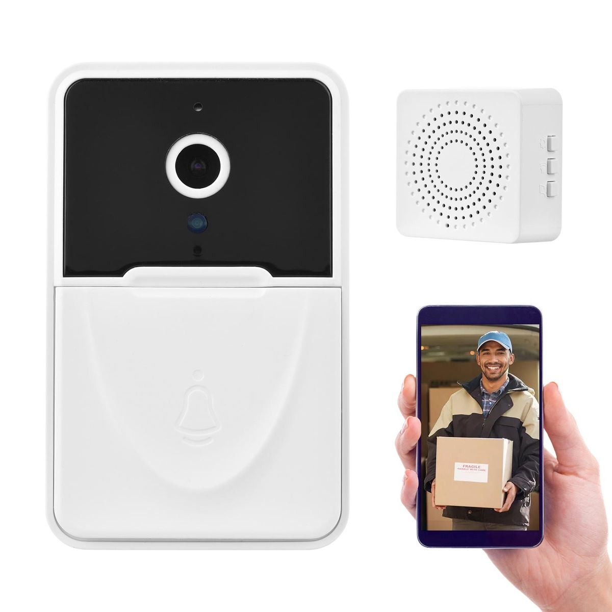 Wireless Video Doorbell Camera Visual Smart Security Doorbell with  Night Vision 2-Way Audio Real-Time Monitoring