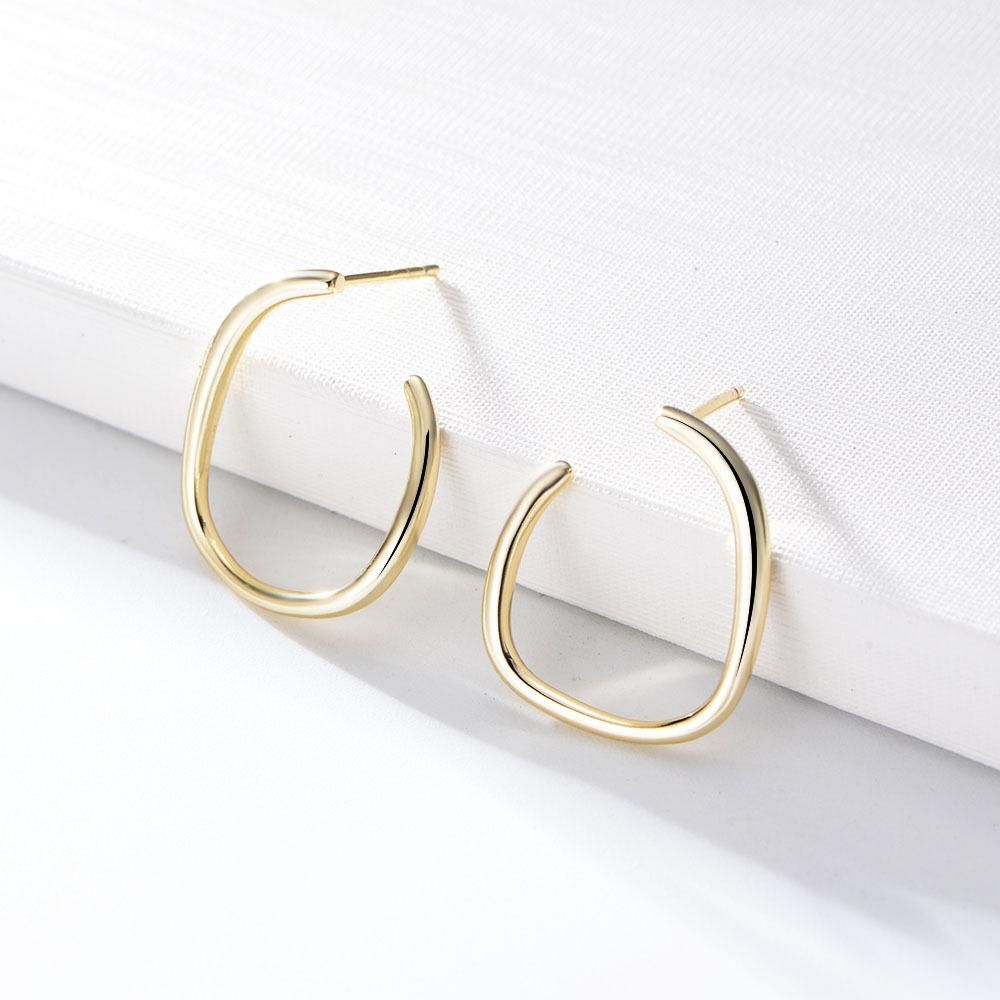 S925 Sterling Silver Personalized C-shaped Earrings Female Creative Retro Cool Style Geometric Round Ring Earnail Jewelry