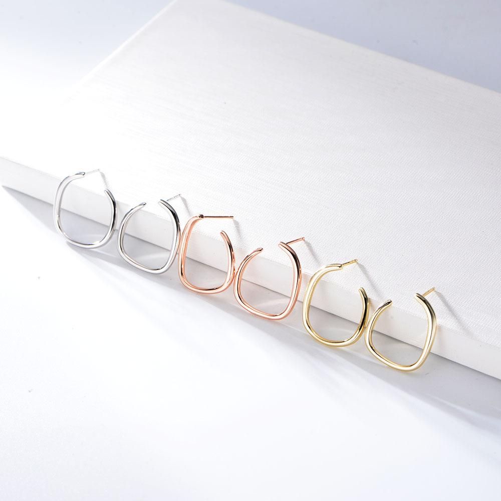 S925 Sterling Silver Personalized C-shaped Earrings Female Creative Retro Cool Style Geometric Round Ring Earnail Jewelry
