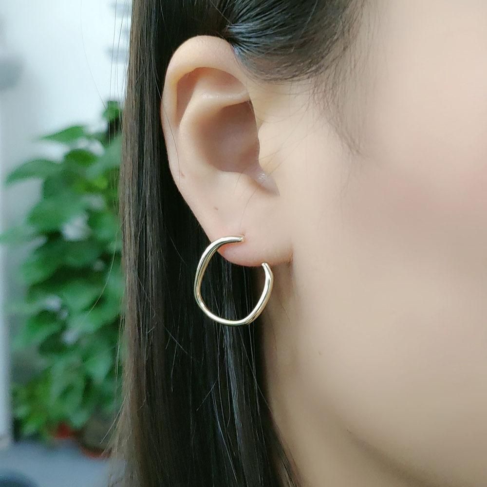 S925 Sterling Silver Personalized C-shaped Earrings Female Creative Retro Cool Style Geometric Round Ring Earnail Jewelry