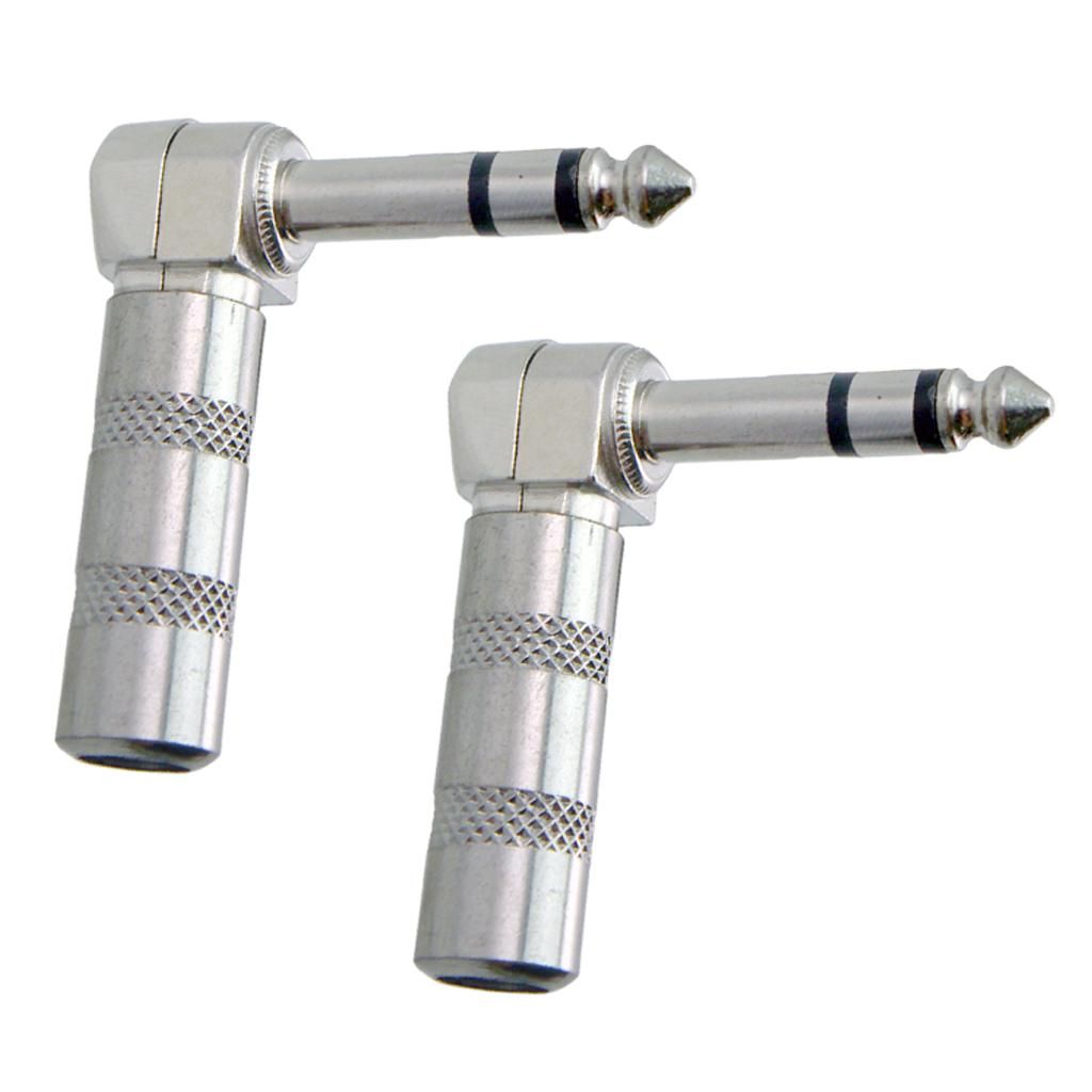 2X 6.35mm 90 °  Plug  Socket Audio Adapter Socket For Guitar Bass