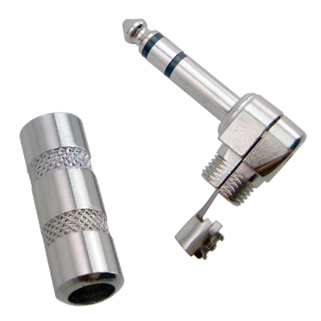 2X 6.35mm 90 °  Plug  Socket Audio Adapter Socket For Guitar Bass