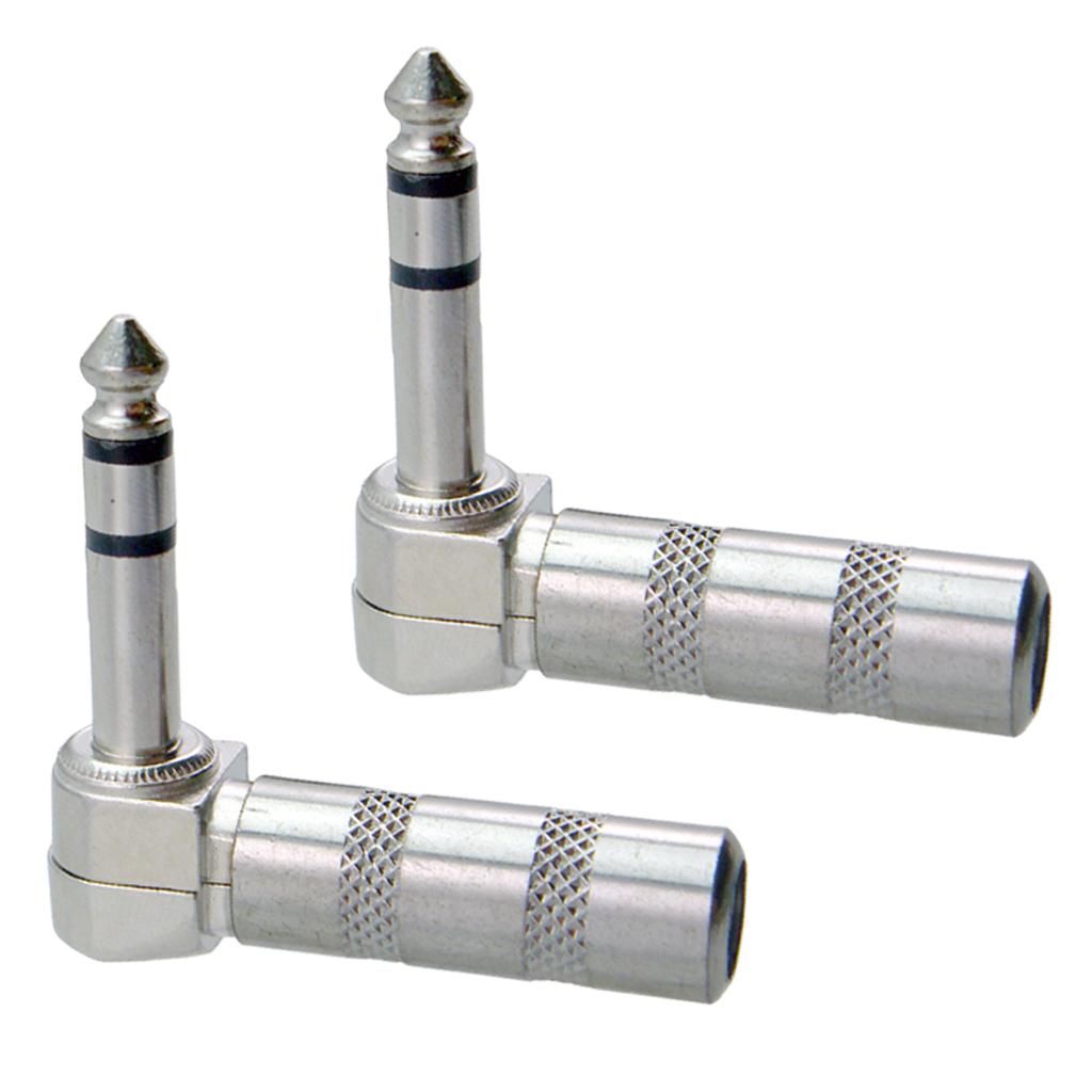 2X 6.35mm 90 °  Plug  Socket Audio Adapter Socket For Guitar Bass