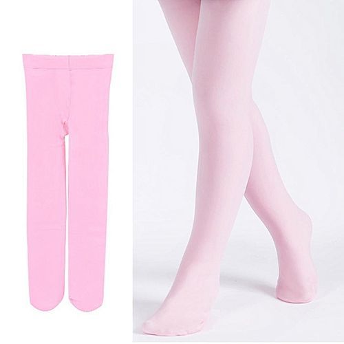Children's Girls Ballet Dance Tights Footed Seamless Solid Stockings-Pink
