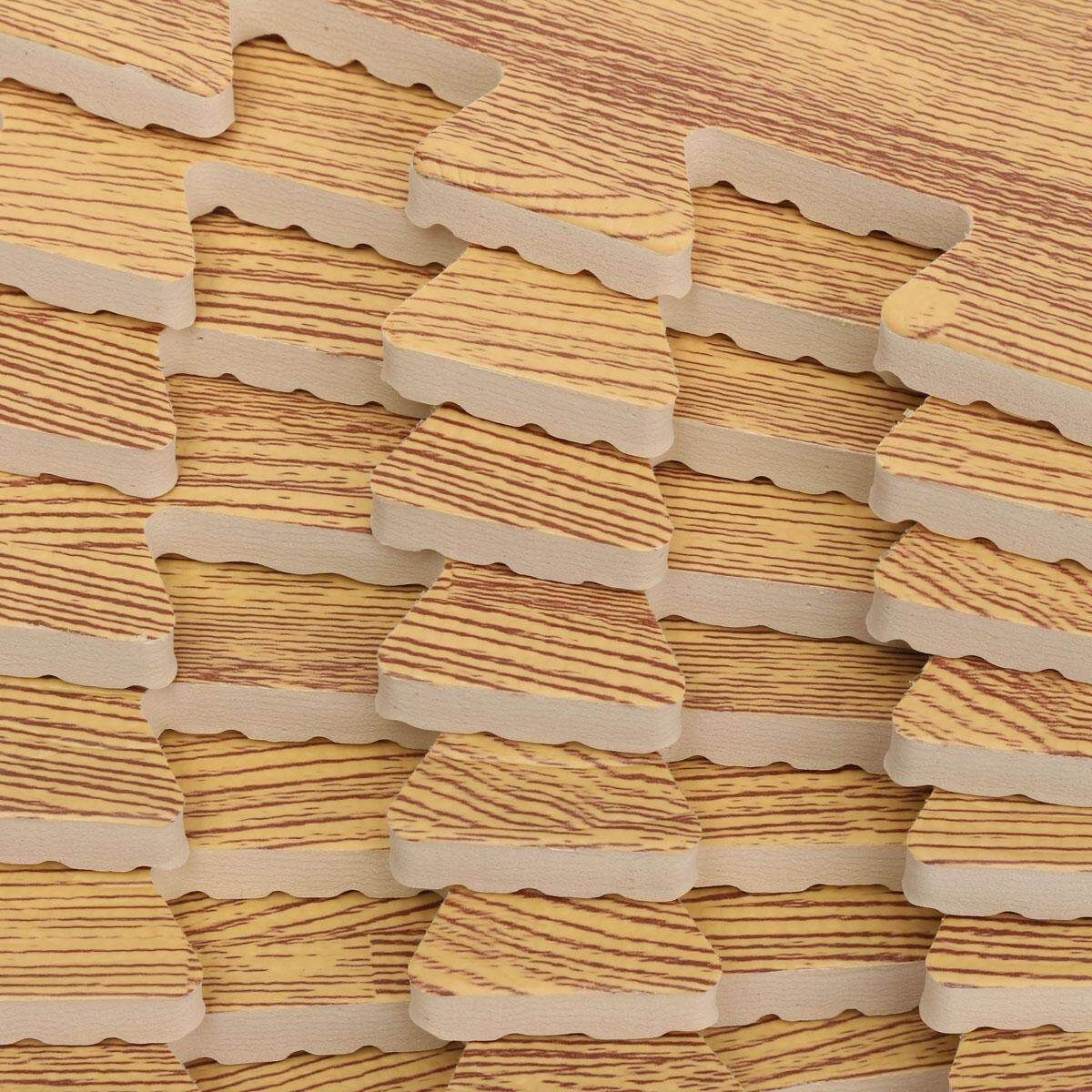 9PCS Wood Interlock EVA Foam Floor Puzzle Pad Work Gym Mat Kid Safety Play Rug Light Wood Grain