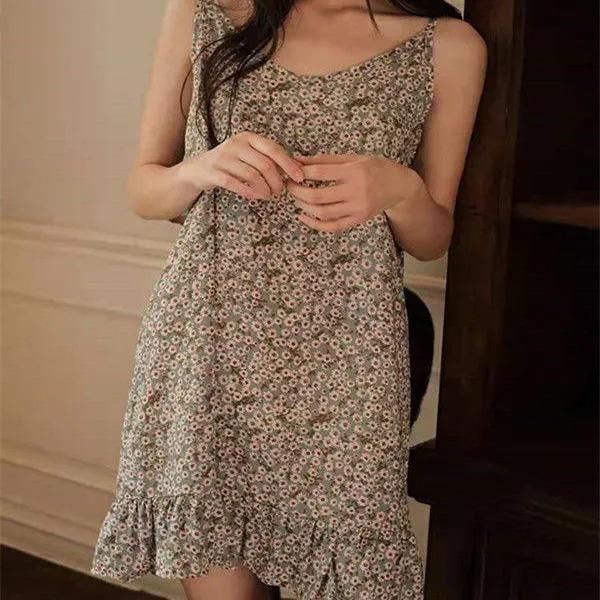 Sleeping Dress Girl Summer Cute Cuihua Little Daisy Adjustable Small Sling Dress Can Wear Home