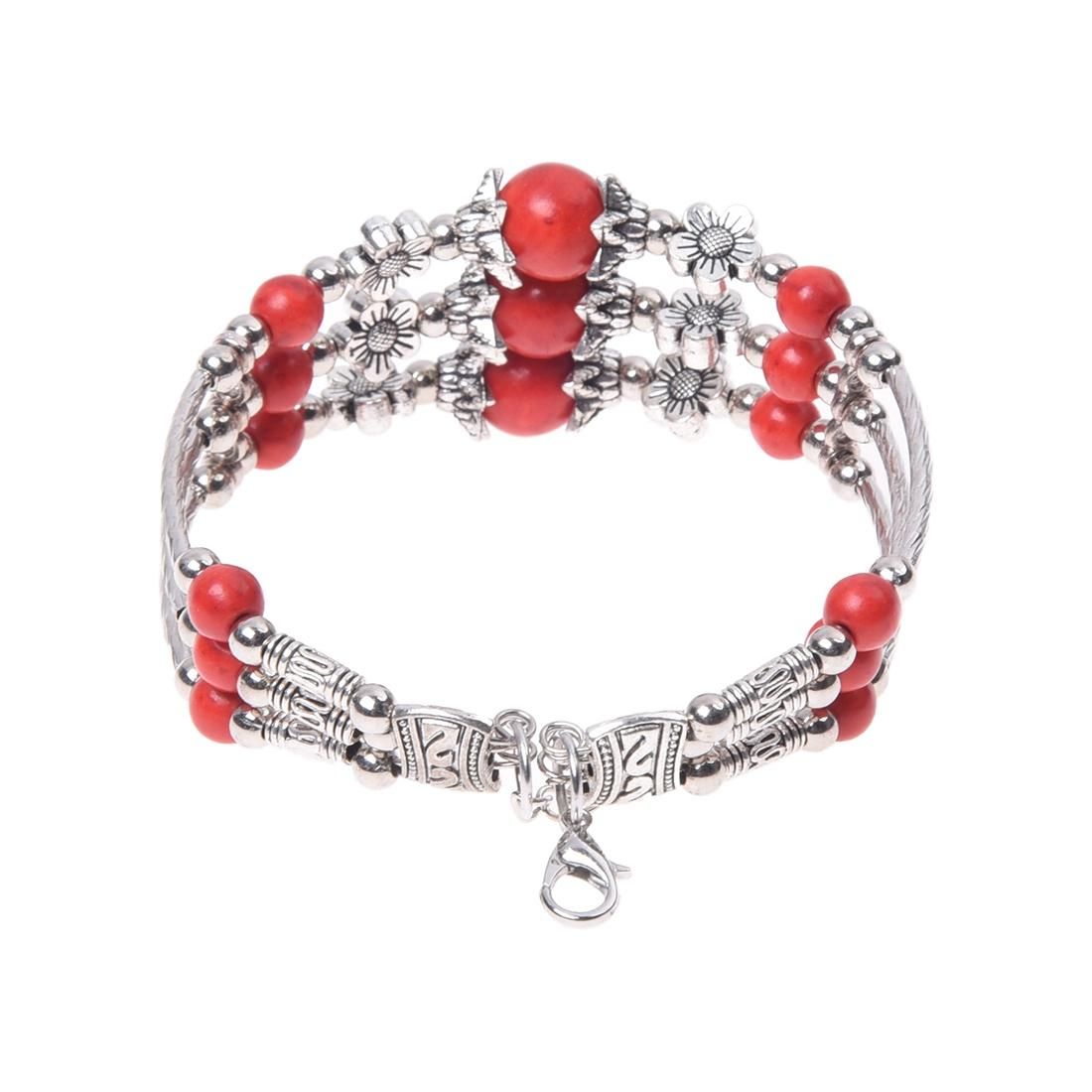 Tibetan Silver Bracelet Turquoise Red