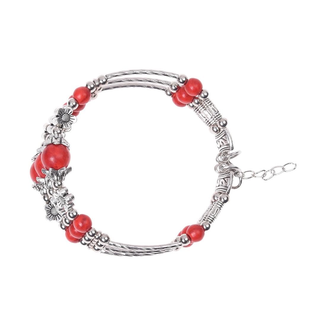 Tibetan Silver Bracelet Turquoise Red