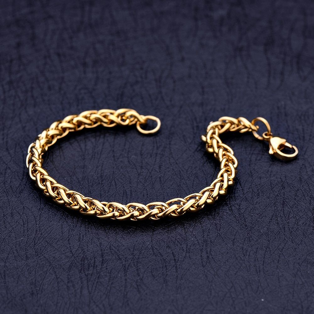 Stainless Steel Gold 4mm 5mm 6mm Keel Chain Bracelet Men's