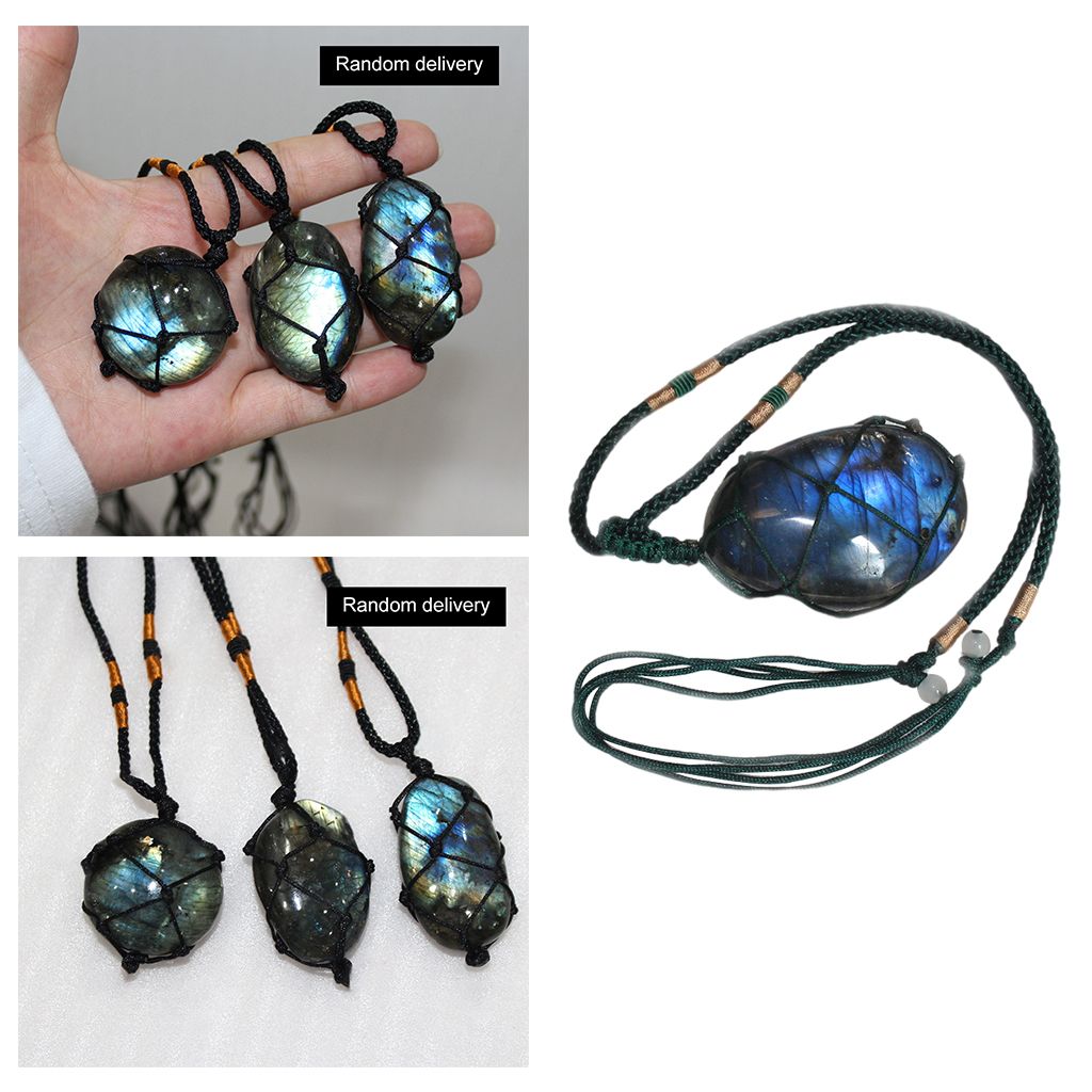 Crystals Stone Necklace Handmade Rope Wrapped Gemstone Pendents A