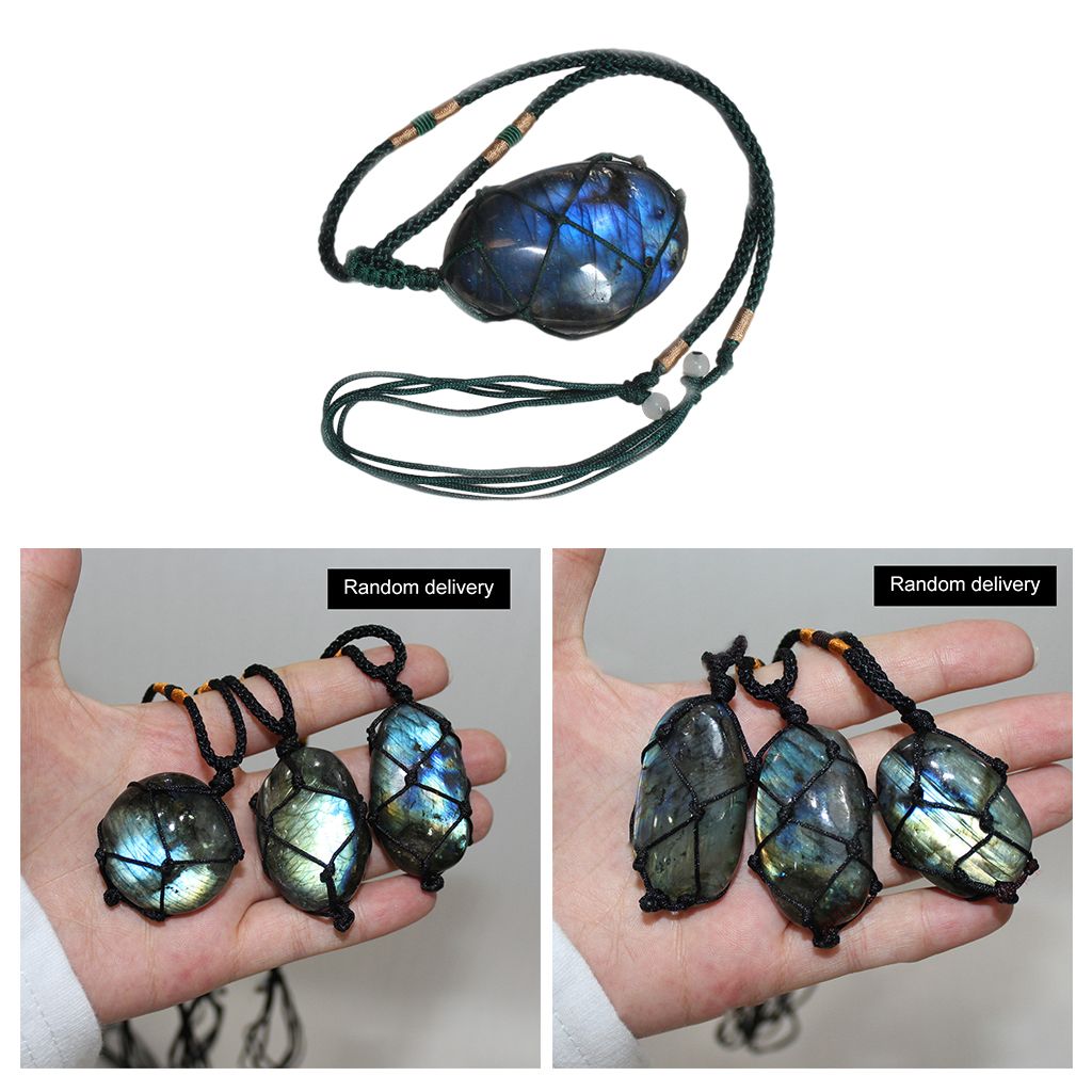 Crystals Stone Necklace Handmade Rope Wrapped Gemstone Pendents A