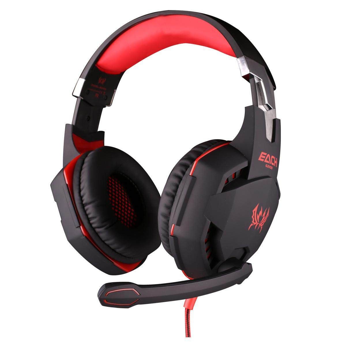 EACH G2100 Vibration Function Professional Gaming Headphone Games Headset With Mic Stereo Bass LED Light For PC Gamer Red (red)