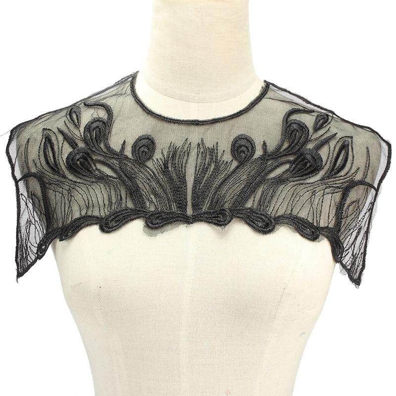 1pc Black Embroidery Tulle Guipure Flower Lace Neckline Fabric DIY Voile Lace Collar Fabric Sewing Applique Supplies Dress Black