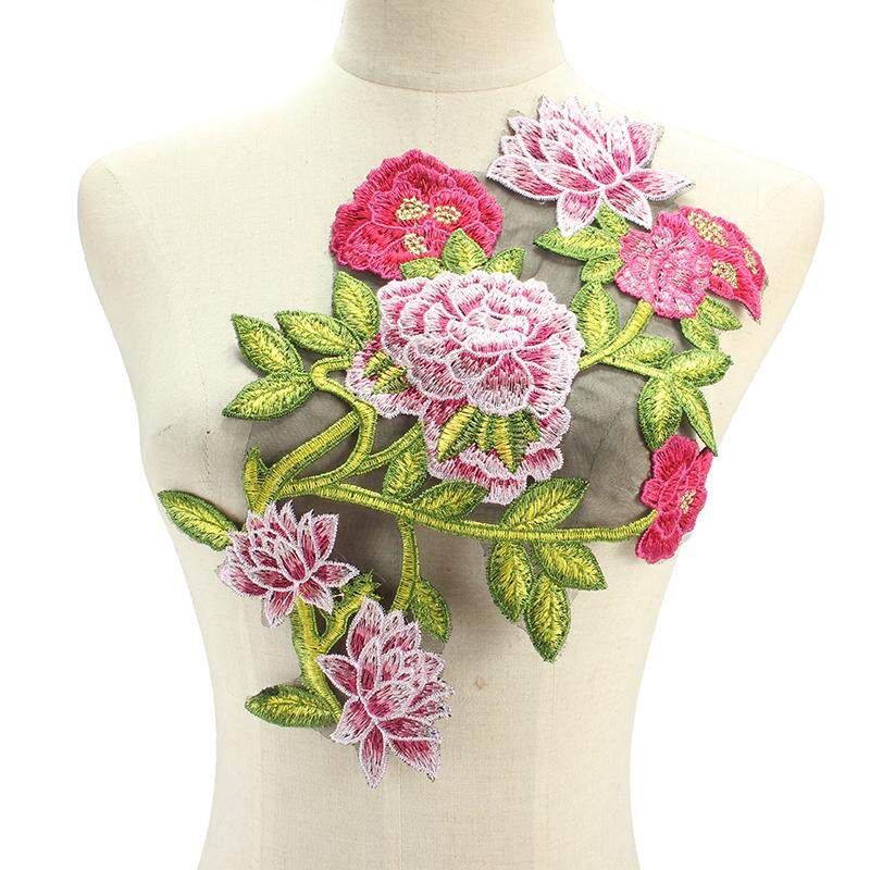 Large Flower Embroidery Applique Sew On Pacthes Lace Fabric Motif Clothes Decorated DIY Sewing Supplies A Pink