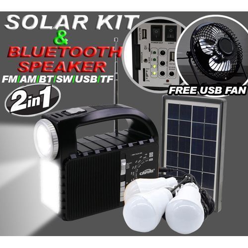 SOLAR ENERGY KIT/BLUETOOHT SPEAKER WITH 3 BULBS & FREE USB FAN (SUPER BATTERY CAPACITY)