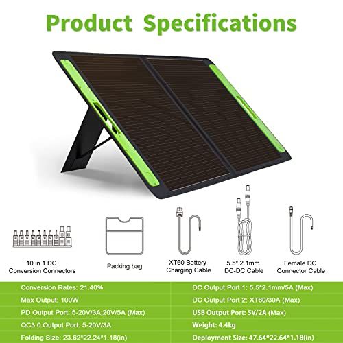 NECESPOW 100W Portable Solar Panel For Solar GeneratorPower
