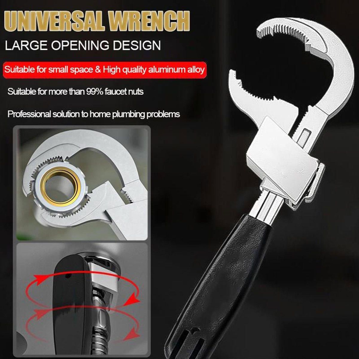 (Silver)Multifunction Adjustable Double-Ended Wrench Portable Universal Home Special Bathroom Wrench Repair Tool