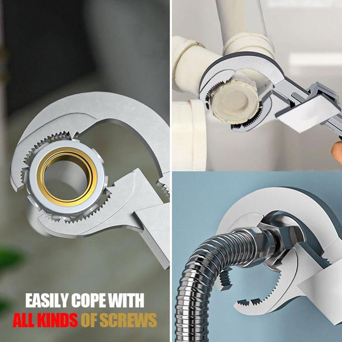(Silver)Multifunction Adjustable Double-Ended Wrench Portable Universal Home Special Bathroom Wrench Repair Tool
