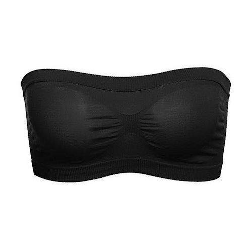 Women Basic Stretch Layer Strapless Hollow Seamless Solid Cropped Tube Top Bra Bandeau ( Pink )