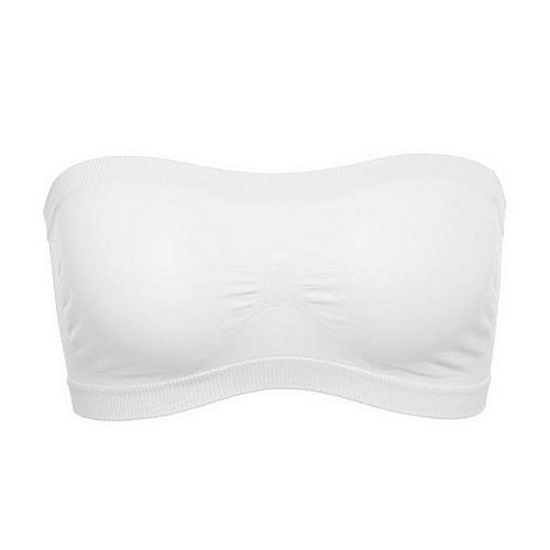Women Basic Stretch Layer Strapless Hollow Seamless Solid Cropped Tube Top Bra Bandeau ( Pink )