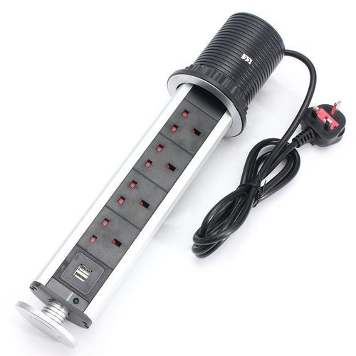 US/UK/EU/AU Plug Pull Pop Up Electrical Socket 2 USB Desk Worktop Extension Lead