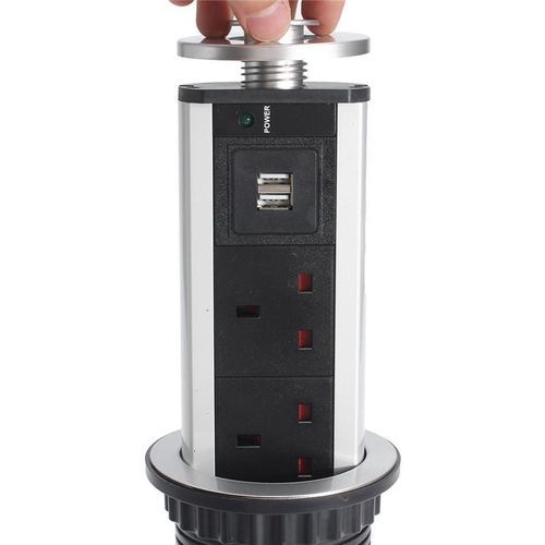US/UK/EU/AU Plug Pull Pop Up Electrical Socket 2 USB Desk Worktop Extension Lead