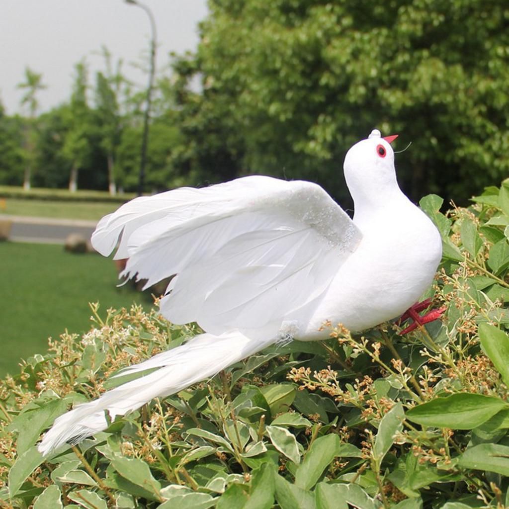 Simulate Pigeon Feather White Dove Artificial Lawn Garden Ornament, B