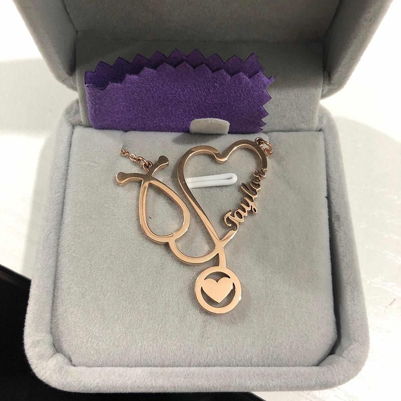 Custom Stethoscope Name Necklace  Stainless Steel Chain Choker For Women Doctor Nurse Gift Bff Jewelry Gift