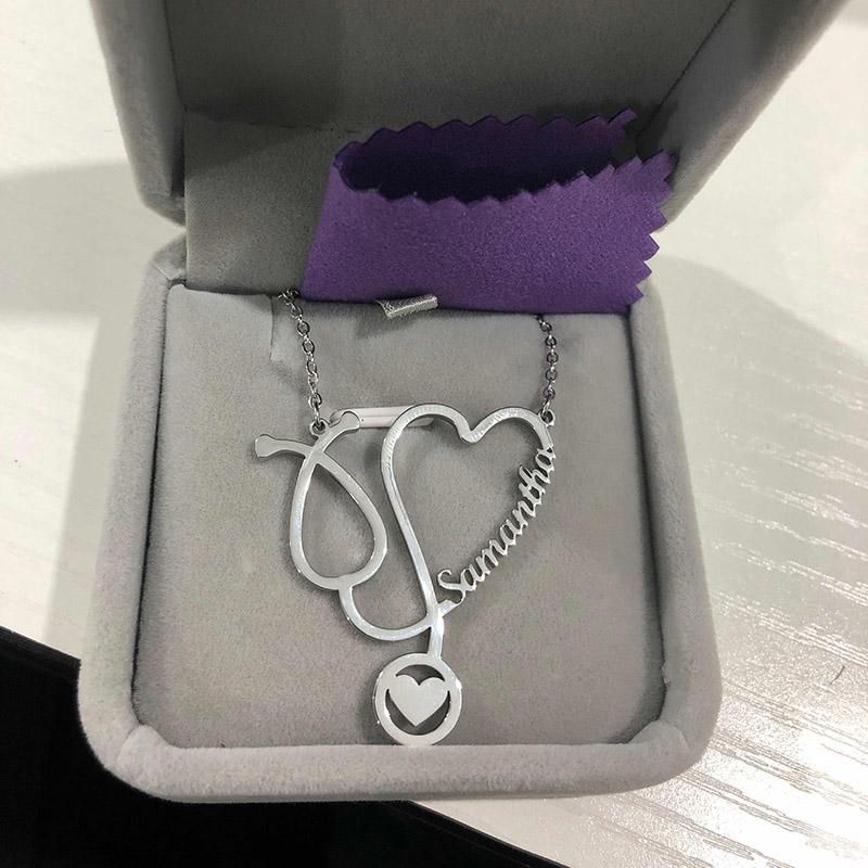 Custom Stethoscope Name Necklace  Stainless Steel Chain Choker For Women Doctor Nurse Gift Bff Jewelry Gift
