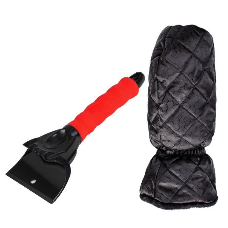 Car Snow Shovel De-icer Cleaning Tool Red+Gloves