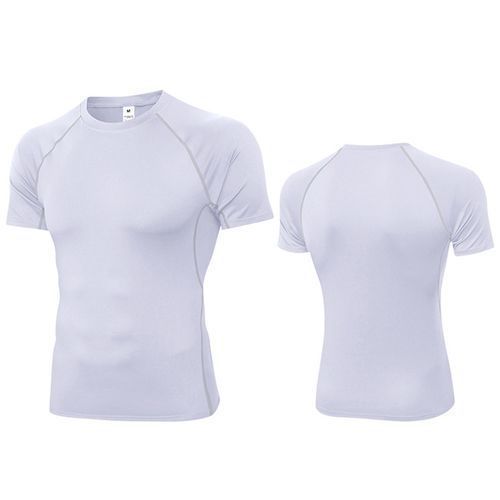 Men Summer Sports T-Shirt Short Sleeve Running Fitness Top（White）