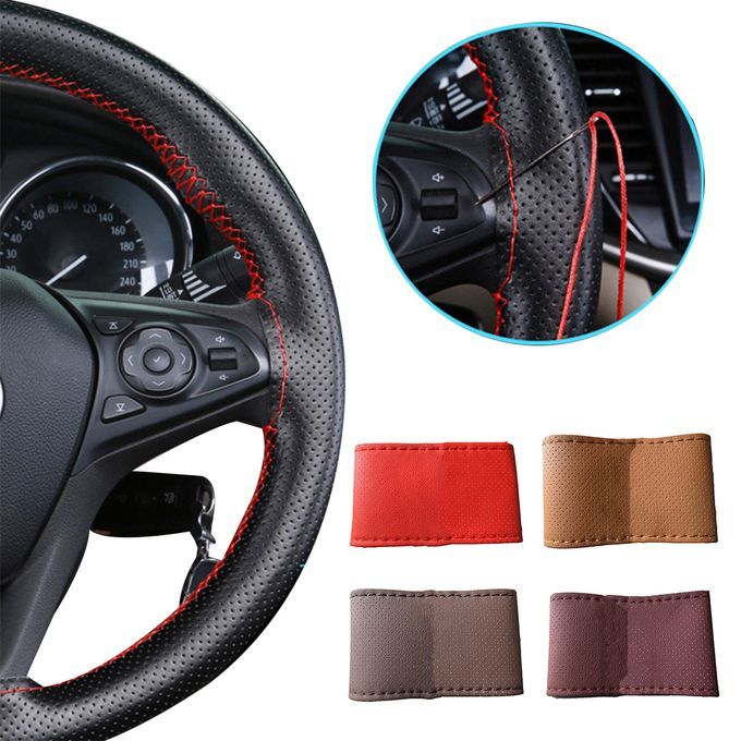 DIY Stitching Soft Faux Leather Car Steering-Dark Brown