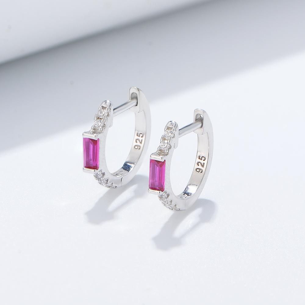 S925 Sterling Silver Geometric Square Zircon Earrings Female European And American Ins Sim