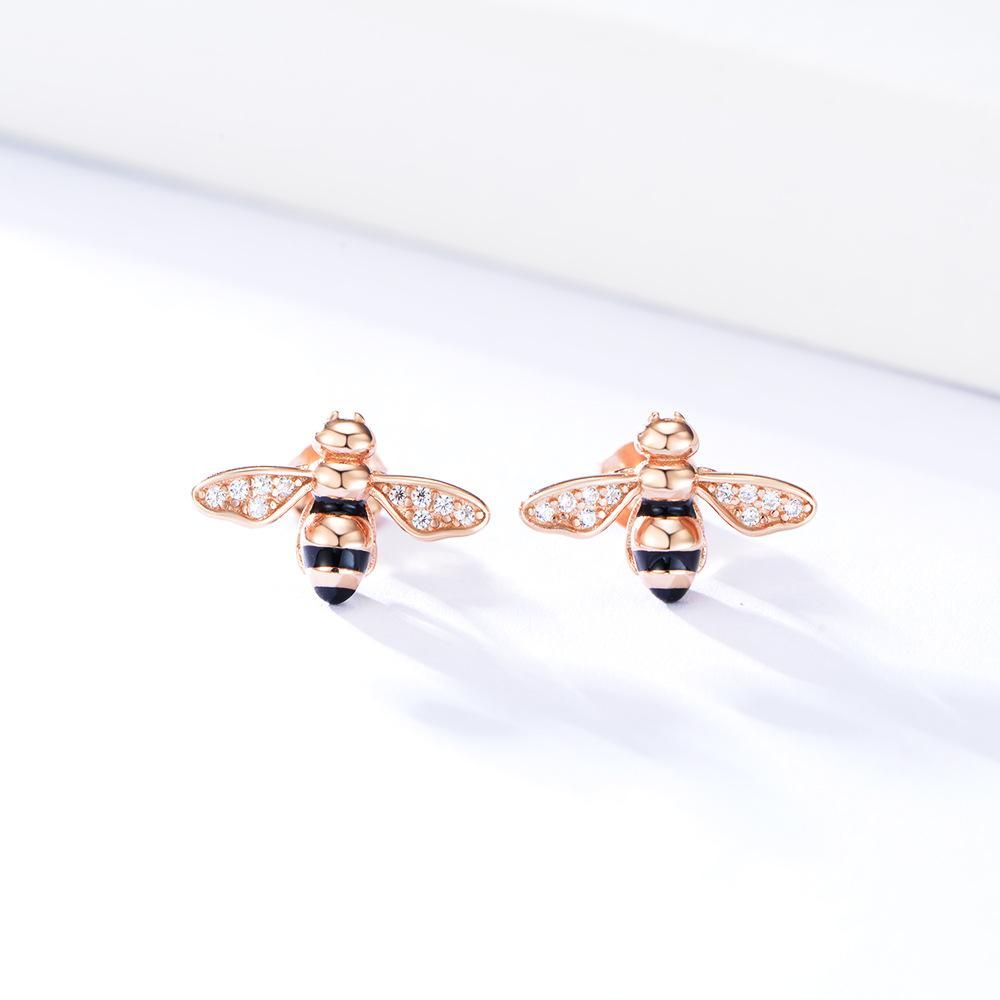Cross-Border Sold Jewelry S925 Silver Hand Painting Dripping Oil Little Bee Ear Studs Euro