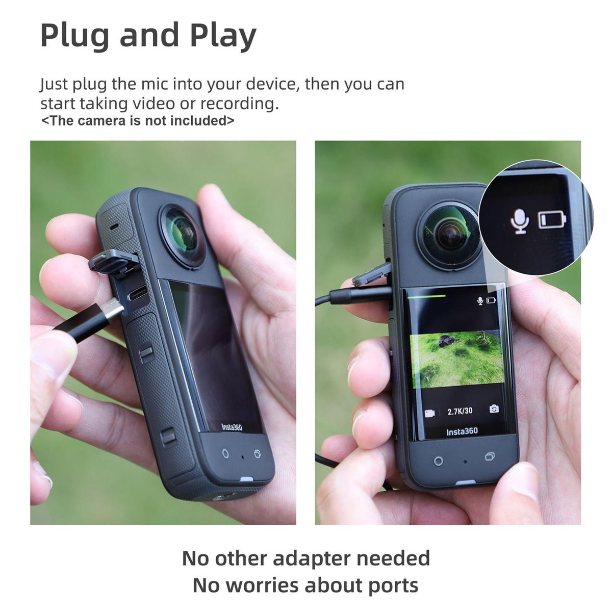 Panoramic Camera Clip-on Microphone Lapel Mic Plug-and Play 360°Omnidirectional Pickup Noise Reduction Replacement for Insta360 ONE X2/X3/ ONE RS 1-Inch 360 Edition Camera