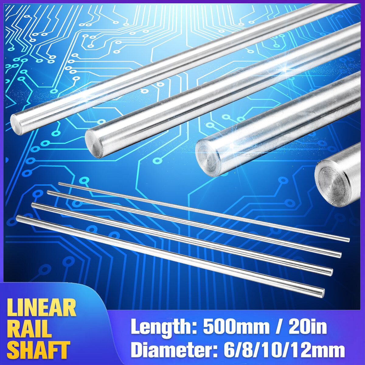 500mm Length 6/8/10/12mm Diameter 3D Printer Smooth Rod Steel Linear Rail Shaft 8mm