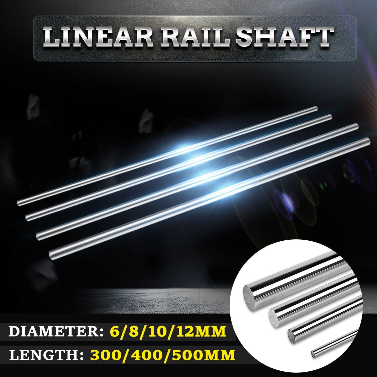 500mm Length 6/8/10/12mm Diameter 3D Printer Smooth Rod Steel Linear Rail Shaft 8mm