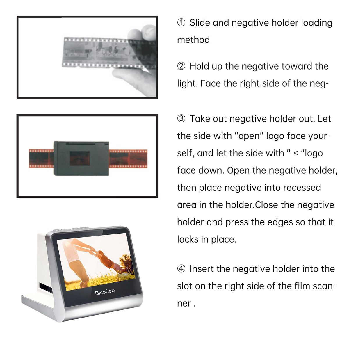 Bisofice Film and Slide Scanner for 135 Film(36*24mm)/126KPK /110 Film/Super8/ Monochrome/Slide to Digital JPEG Photos Built-in 16GB Memory 5'' LCD Screen Free APP Support Connect with PC Compute TV Compatible with Windows XP