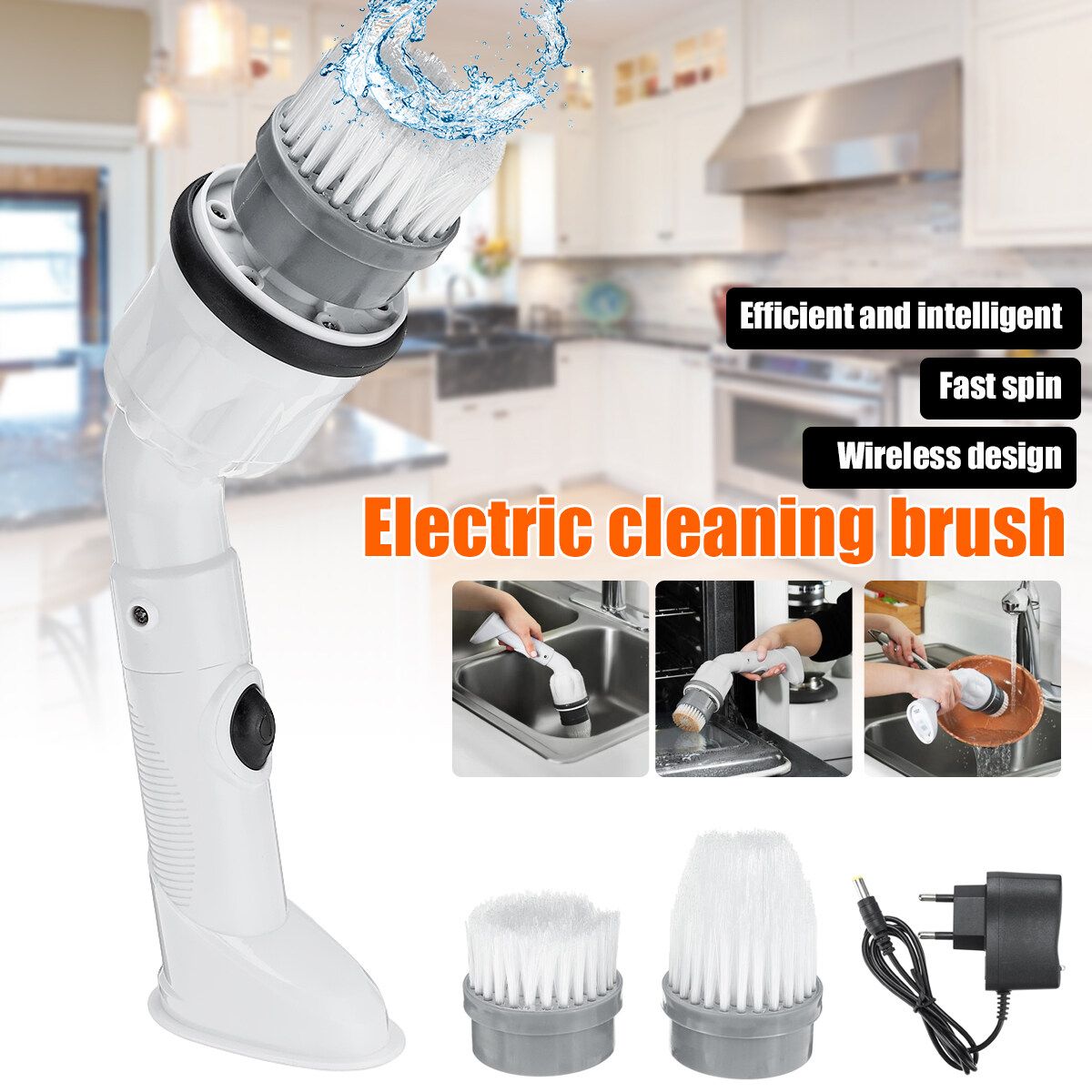 New Electric Charging Cleaning Brush WirelessAutomatic Rotating Mop Telescopic Waterproof Handheld Rechargeable Bathroom Kitchen Utility Scrubber Kit